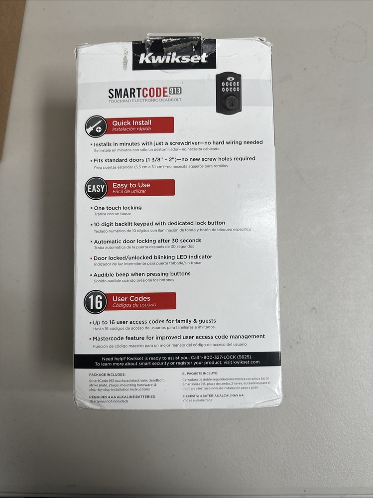 KWIKSET SMARTCODE 913 TOUCHPAD ELECTRONIC DEADBOLT / IRON BLACK FINISH / NOB