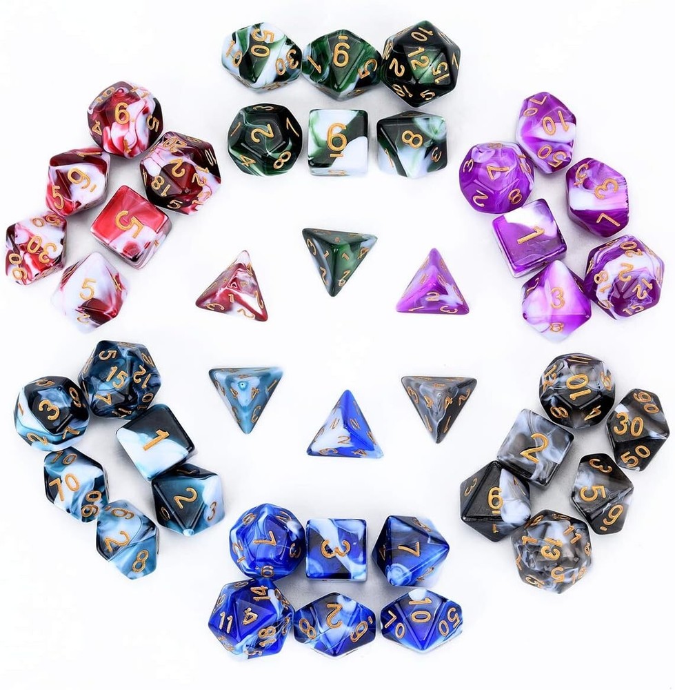 6 x 7 Dice Pack - FLASHOWL Polyhedral Dice Set - D20, D12, D10(x2), D8, D6, D4