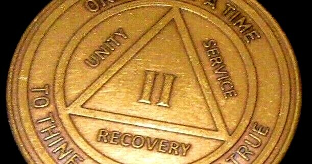 Alcoholics Anonymous AA 2 Year Bronze Medallion Token Coin Chip Sober