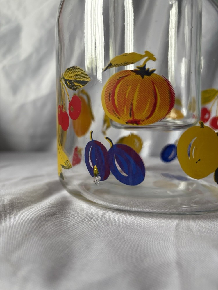 Large Vintage Glass Pitcher with Removable Ice Column | Fruit Pattern