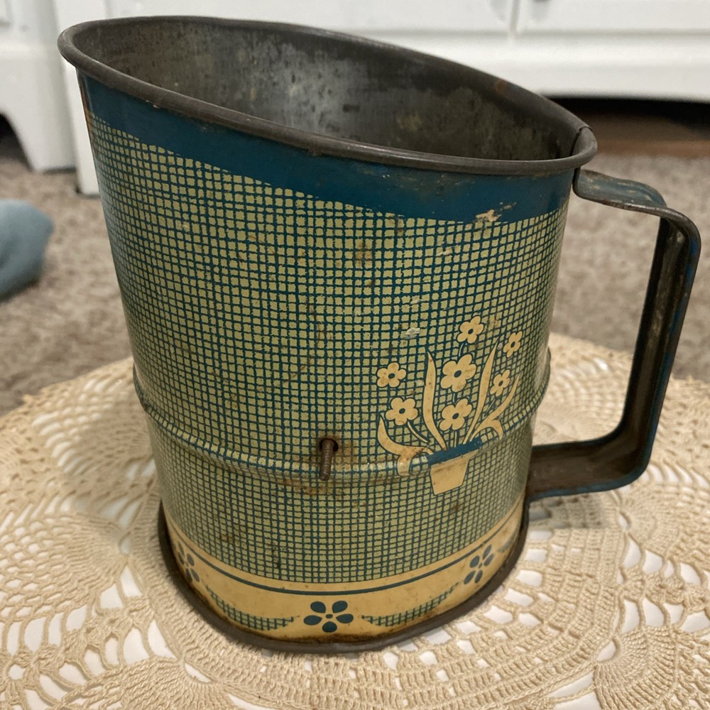 Vintage Bluish Flour Sifter Kitchen Granny Core