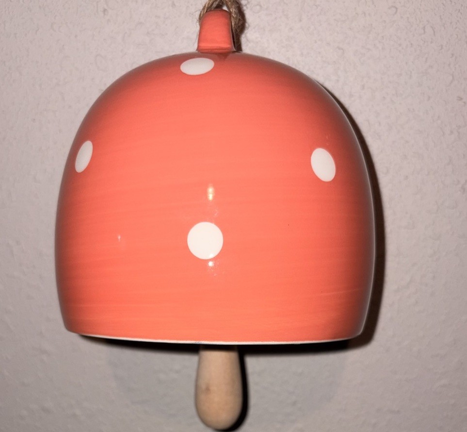 Pink Ceramic Mushroom Bell Wind Chime Hanging Retro Boho