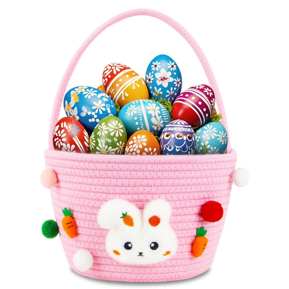 CCILAND Easter Basket for Kids, Empty Easter Egg Hunting Basket with Handle, ...