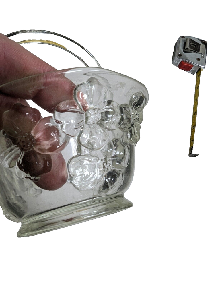 Flower Embossed Glass Candy Dish with Handle
