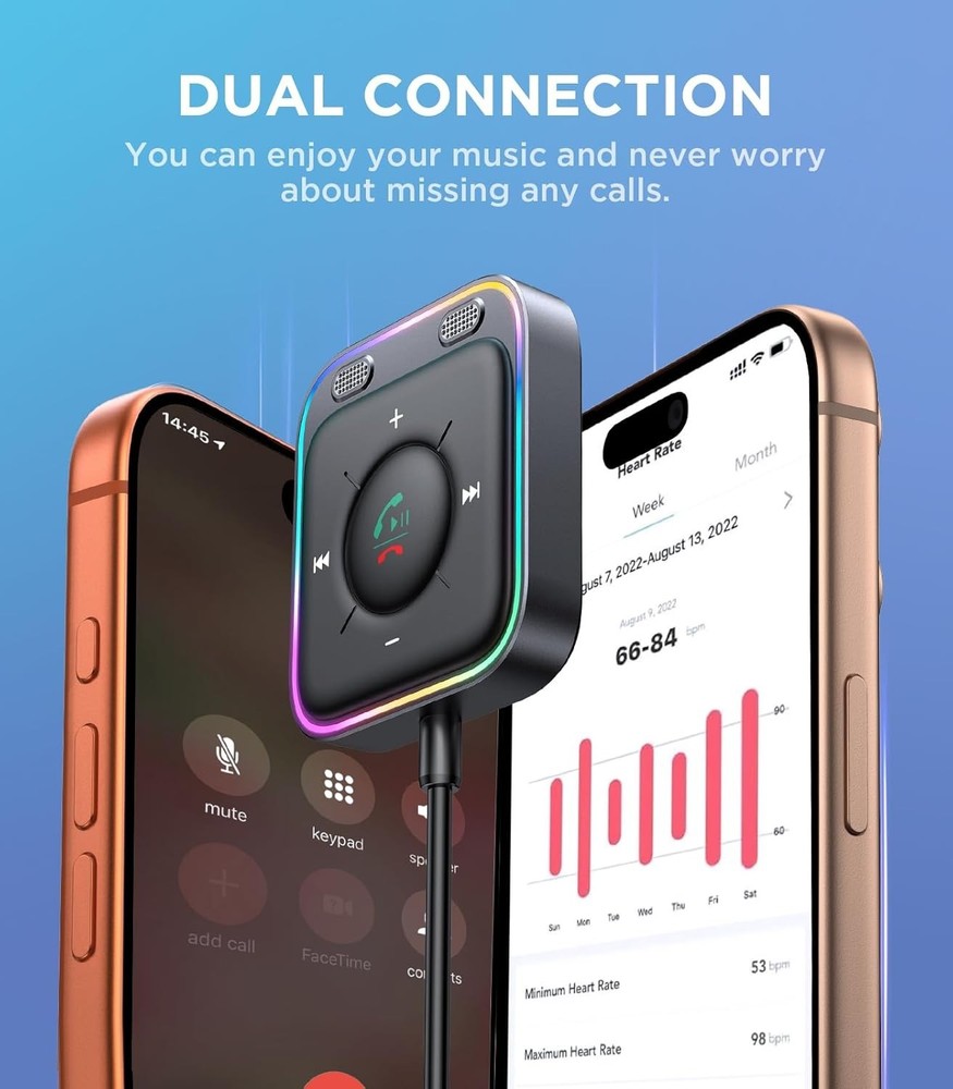 Smart Bluetooth AUX Adapter with Multifunction Button & LED - 2 Device Support