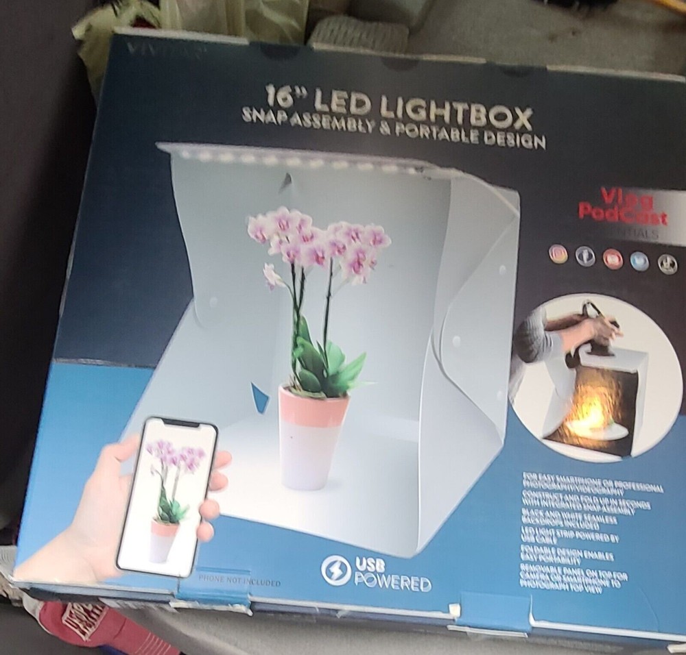 Vivitar 16" Led Lightbox Snap Assembly With USB LED lightbar. 