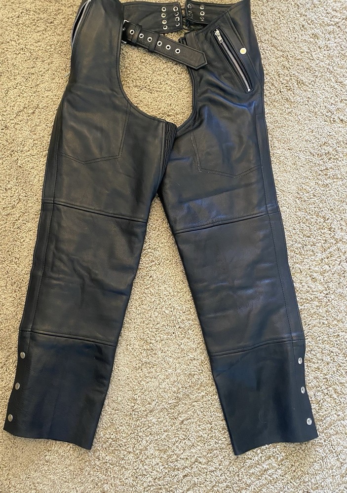 Renegade Classic Leather Motorcycle Chaps- Large High Quality Removable Lining