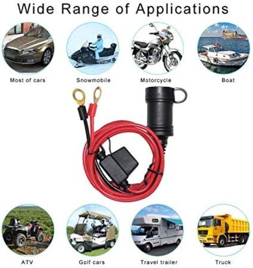Water-Resistant 6FT Cigarette Lighter Extension Cable with 15A Protective Fuse