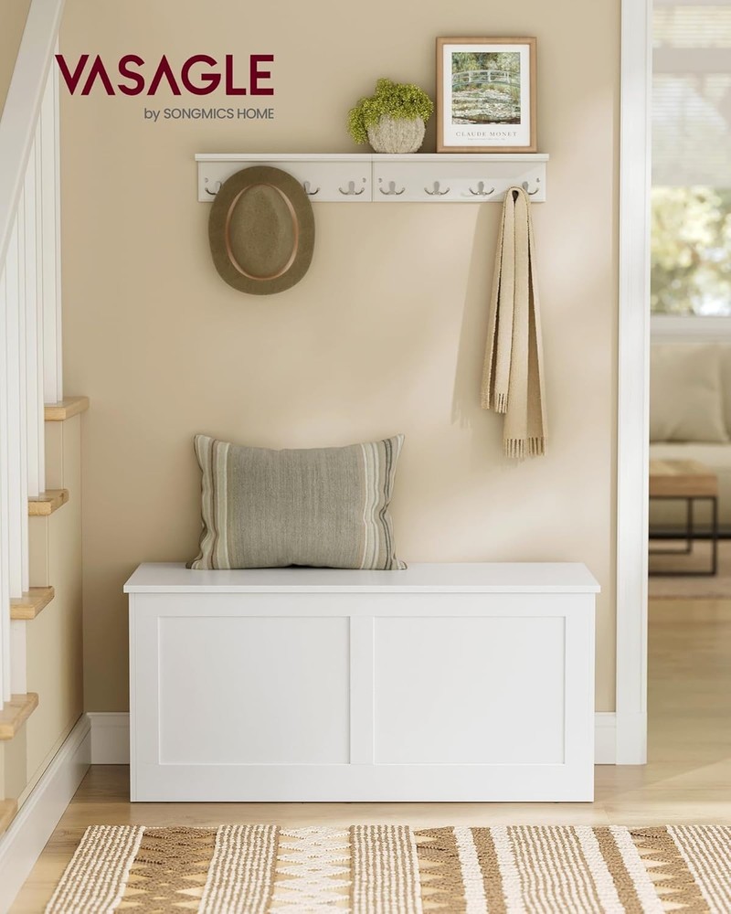 Versatile Storage Bench with Safety Hinges - Perfect for Entryway, Cloud White