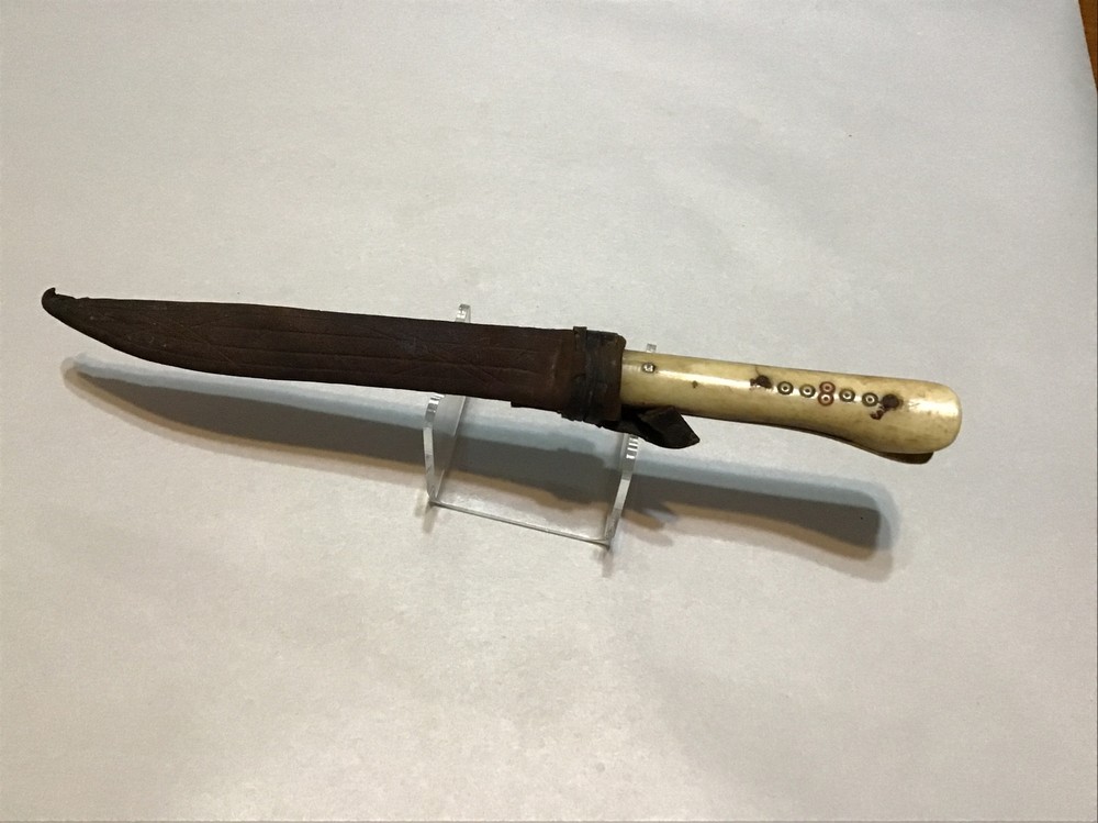 Antique Authentic Creation Dagger Knife Bone Handle Leather Sheath