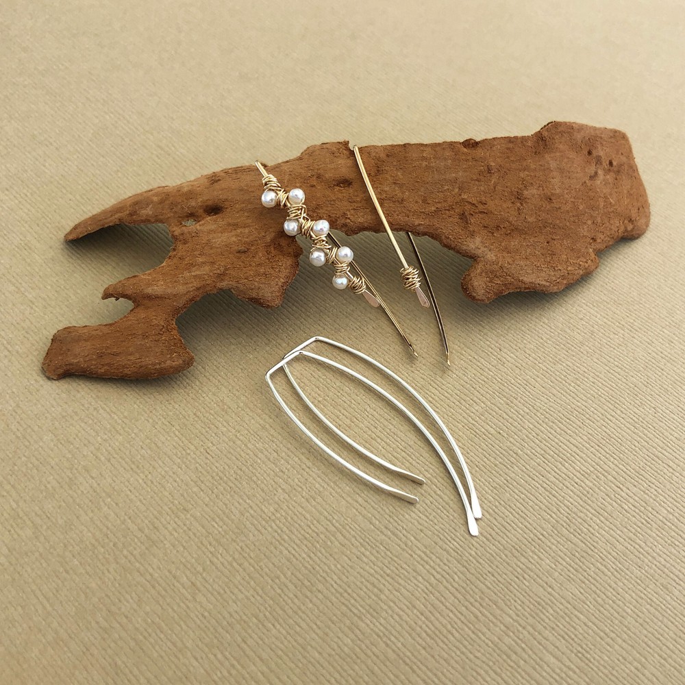 Hammered Earring Hook Sterling Silver, Threader Earring Hook Sterling Silver