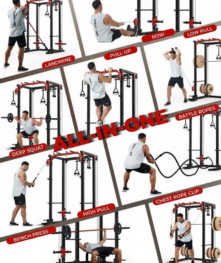 Power Cage Home Gym with LAT Pulldown & Cable System 2000LBS Squat Rack for Home