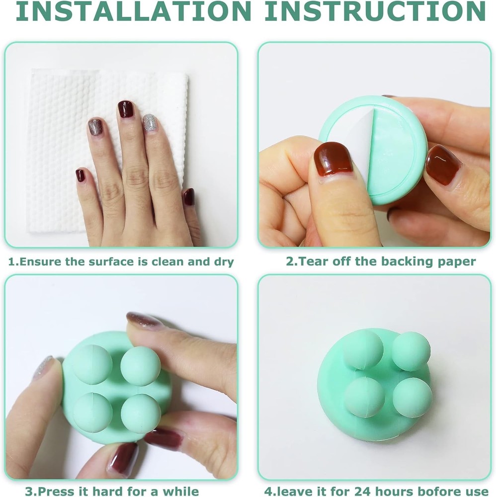 XoYoZo 4 pcs Silicone Toothbrush Holder Multi-Function Hook Waterproof Green