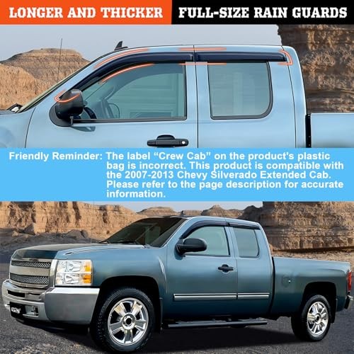 Outside-Mount Rain Guards Window Visors for 2007-2013 Chevy Silverado/GMC