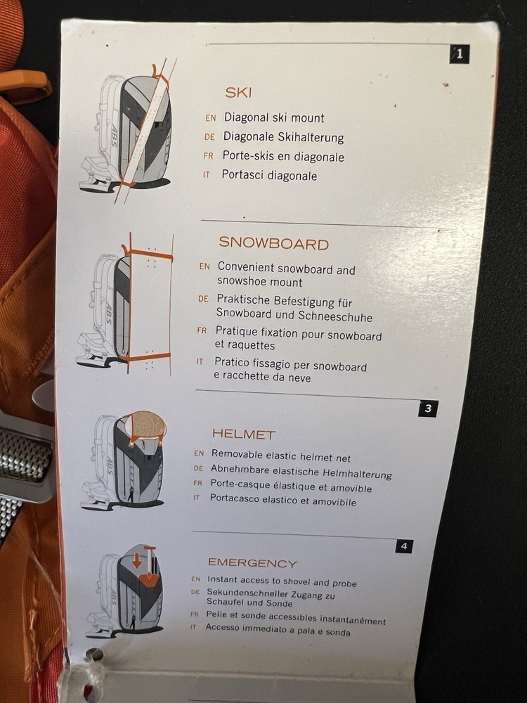 ABS Avalanche Backpack Vario Zip Ons Base Unit Orange