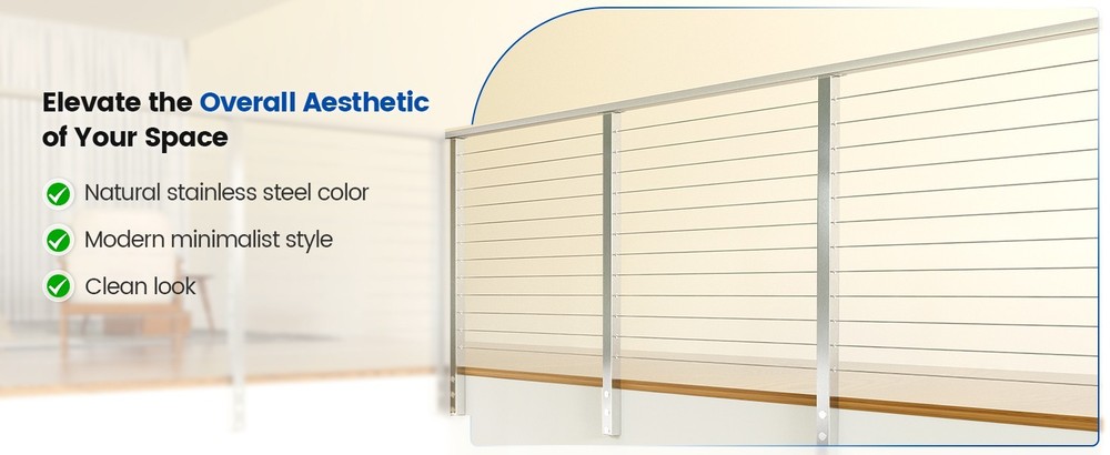 42" Side Mount Cable Railing Post Level Drilled Space-Saving Brushed Stainless