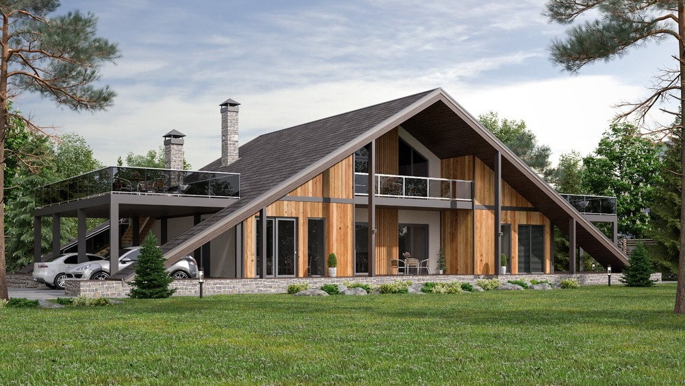 100’x54’  4-Beds 4-Baths Charming A-Frame Architectural Build Plans PDF Download