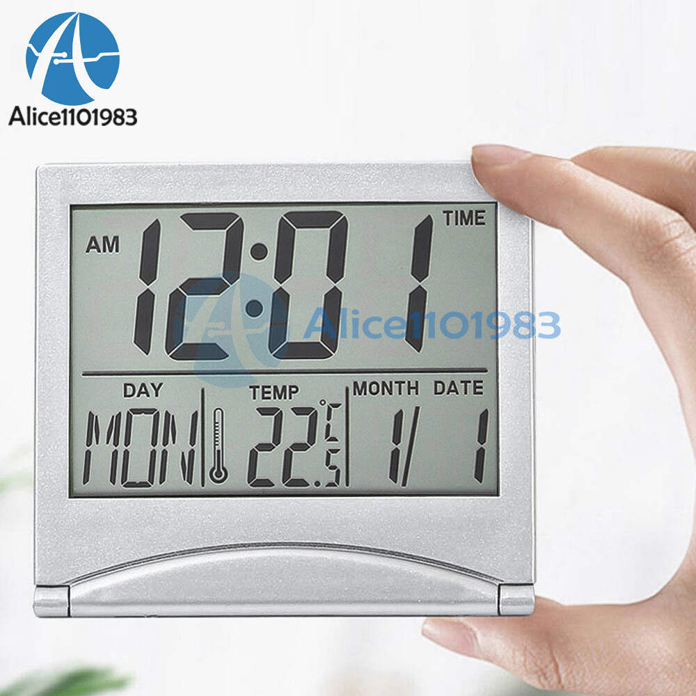 Digital Travel Alarm Clock Foldable Calendar Temperature Timer LCD Clock