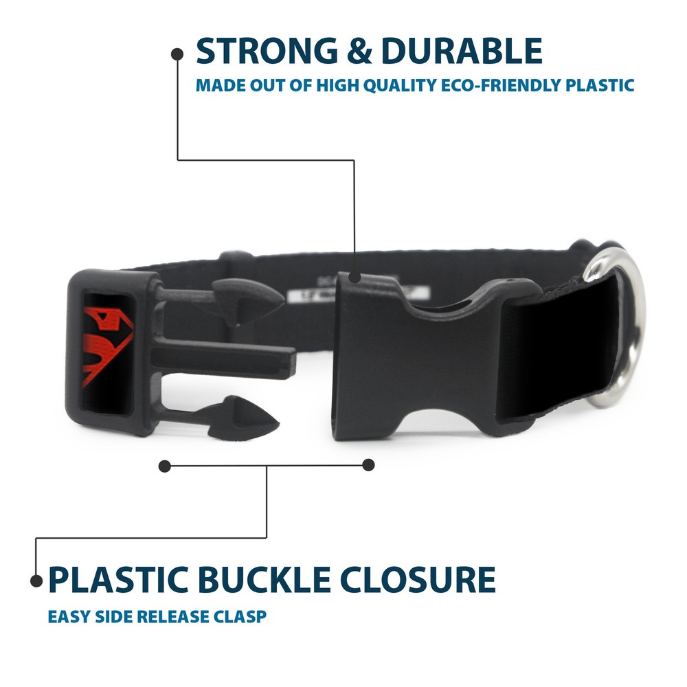 Plastic Clip Collar Superboy Shield Black/Red Medium 11-16.5"