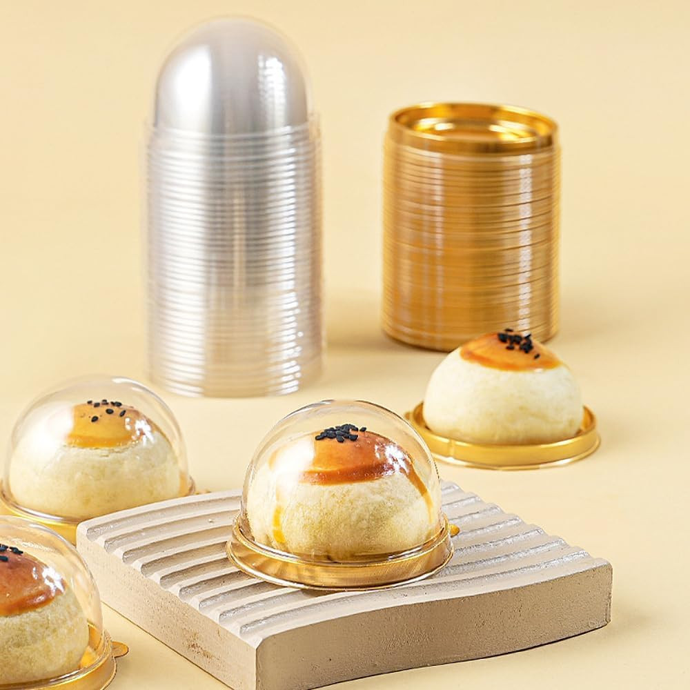 100 Pack Mini Cake Containers, Clear Plastic Small Cupcake Boxes with Dome Lids