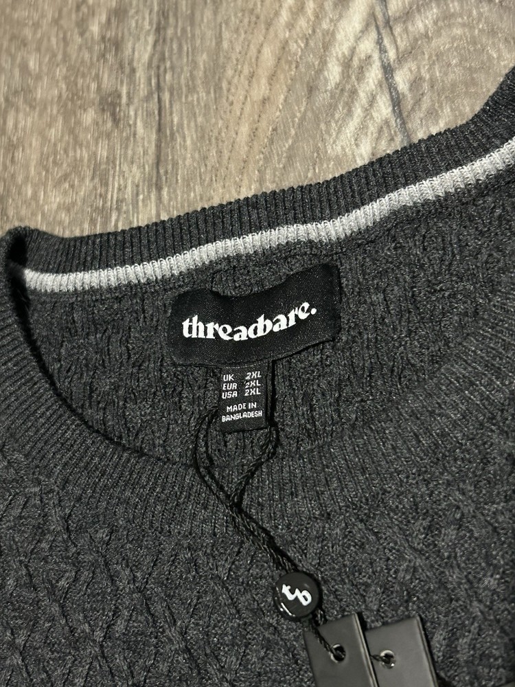 Threadbare Men’s Mini Cable knit sweater Dark Grey Size 2XL