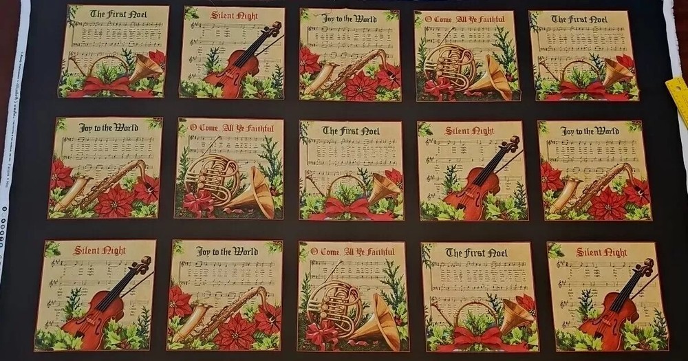 Elizabeth Studio - Musical Christmas With Instruments🎷 🎻Quilting Fabric Panel