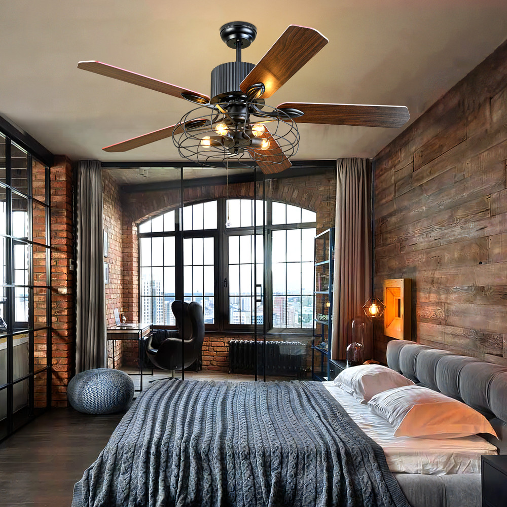 52Inch Industrial Ceiling Fan with Light Kit Dimmable