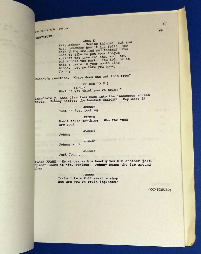 JOHNNY MNEMONIC original script KEANU REEVES DOLPH LUNDGREN sci fi DNA MEYER 95