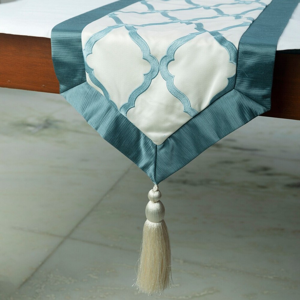 Decorative Table Runner Blue Satin Wedding Décor Elegant Table Décor - Adonia