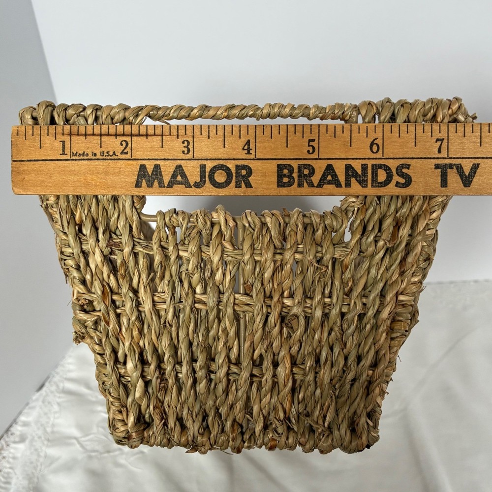 Seagrass Storage Basket Natural Tan Woven Rectangular Bin Handle Coastal Rustic