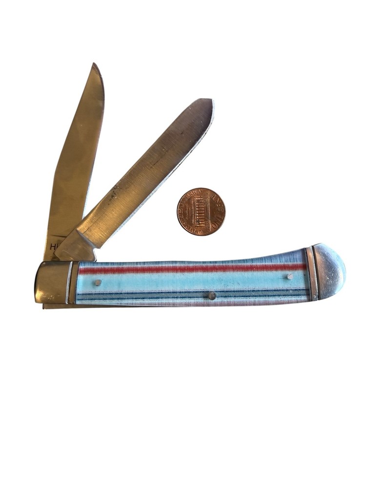 Hooey Folding Pocket Knife Red Blue Stripe Handle