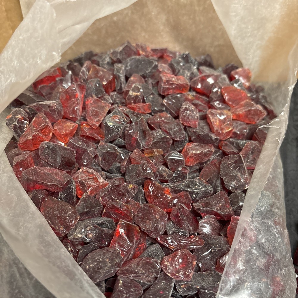 Five Pound Bag Quality Large .5-1” Ruby Red Fire Glass Fireplace Pit Freeship!