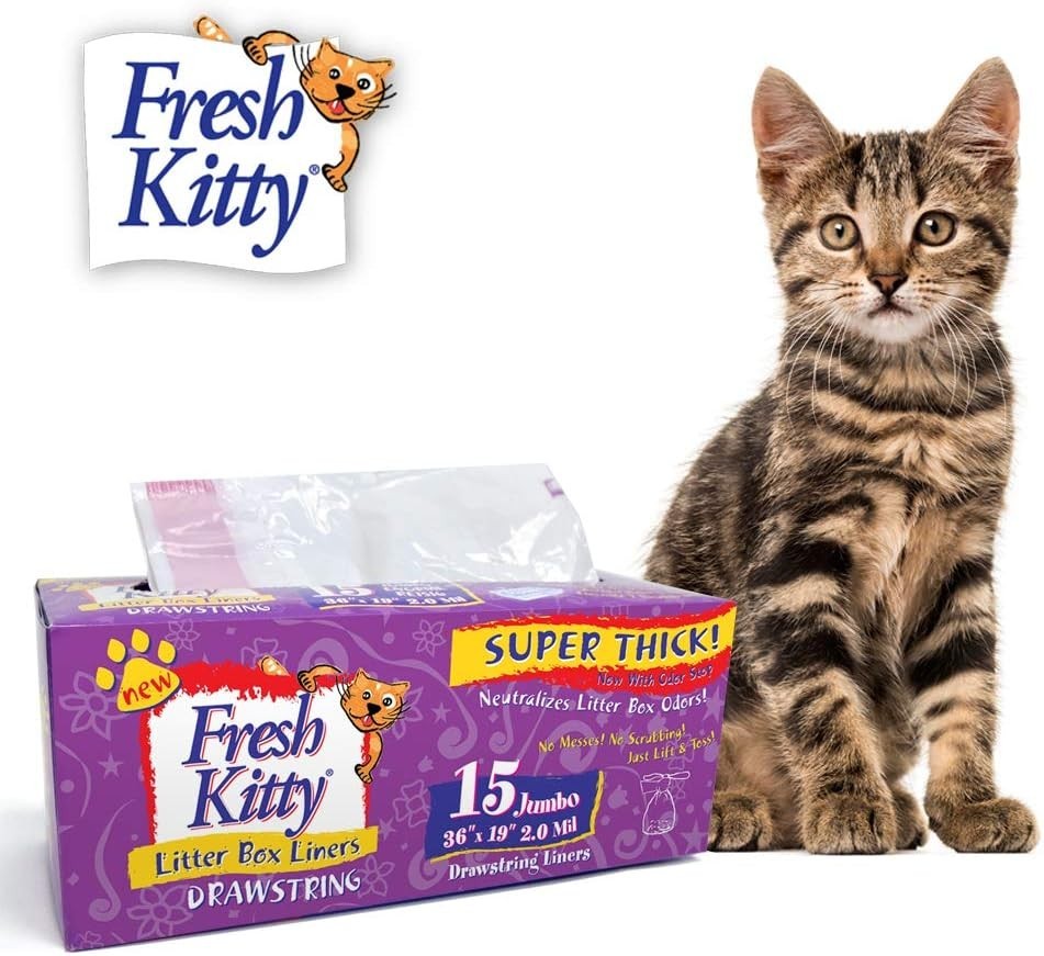 15 Count Litter Box Liners Super Thick, Durable, Easy Clean Up Jumbo Drawstri...