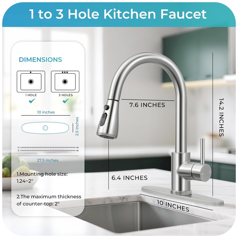 Kitchen Faucet with Pull Down Sprayer - Brushed Nickel Single Handle Kitchen ...