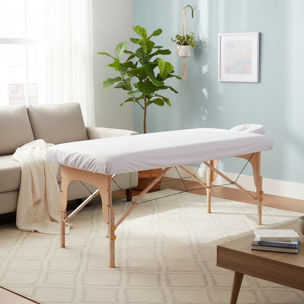 Durable White Massage Table Fitted Cover Waterproof Easy Clean