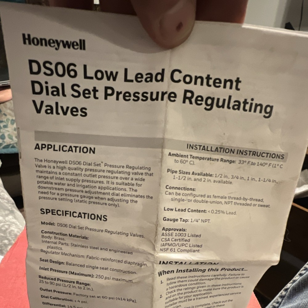 Honeywell DS06-3/4LF Low Lead Double Union Pressure Reducing Valve Brass 3/4 in