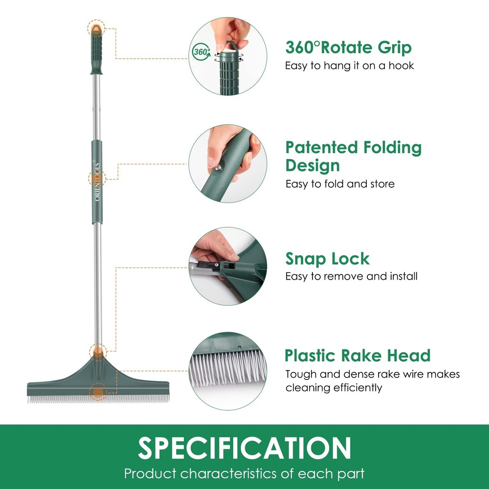 ORIENTOOLS Artificial Turf Rake, 51" Foldable Artificial Grass Rake with Adju...