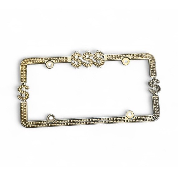 Gold Dollar Sign Decorative License Plate Frame