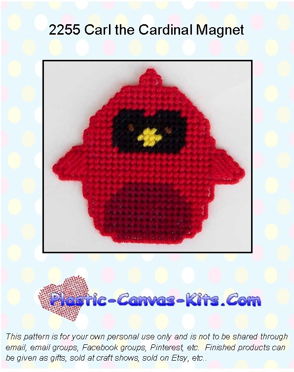 Carl the Cardinal Magnet - Plastic Canvas Pattern or Kit