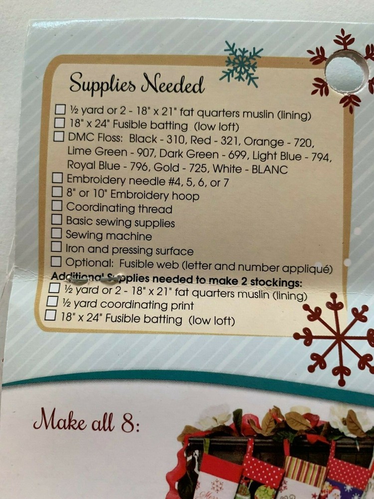 Needle Creations Snowman Embroidery Stocking Stamped Panel Christmas