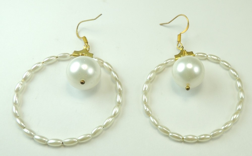 Hoop Pearl Earrings with Shell Pearls Handmade