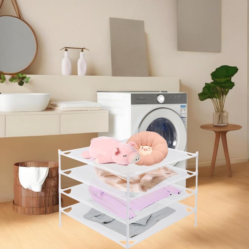 Sweater Drying Rack 4-Layer Clothes Flat Mesh Clothing Stackable Laundry