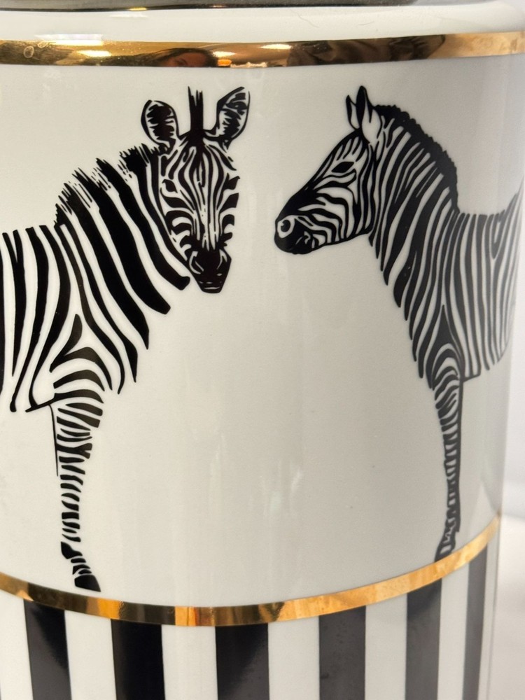 Sagebrook Home Decorative Zebra Black White Ceramic Lidded Jar
