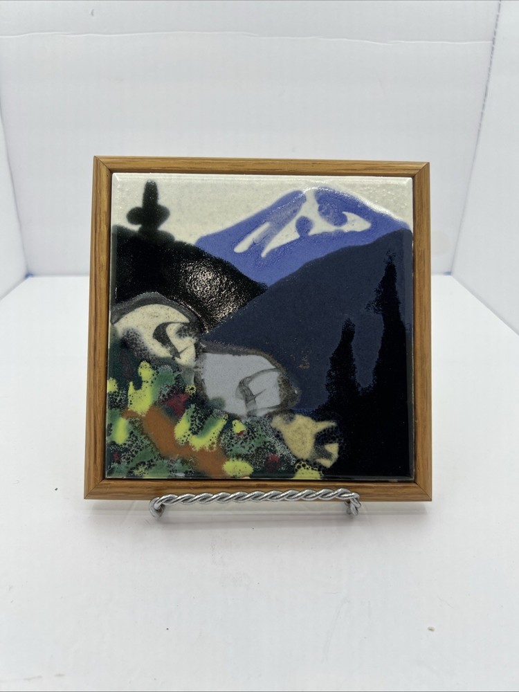 Paul Lewing Hand Made Studio Pottery Trivit Tile Mountain Scene