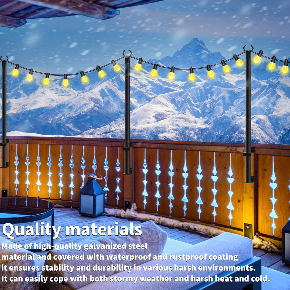 8 Pack String Light Poles for Deck,5 Ft String Light Poles for outside with Fixi