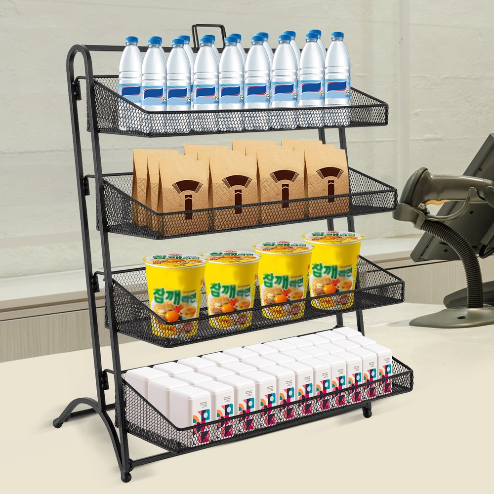 4-Tier Iron Snack Display Rack - Durable & Stylish Organizer for Retail