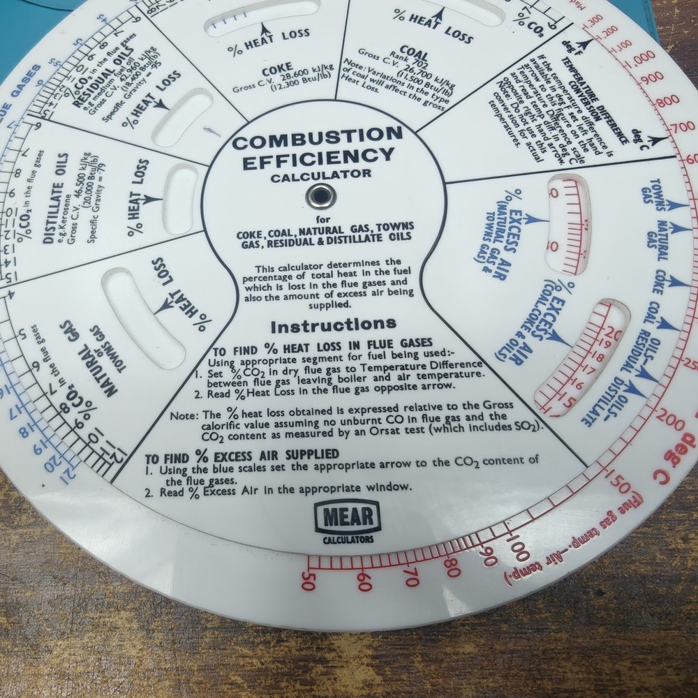 M H Mear & Co Combustion Efficiency Calculator Made England