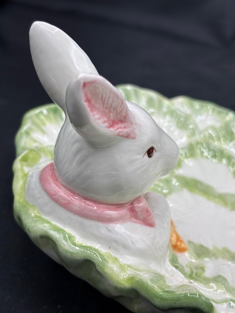 Vintage Porcelain Bunny Candy Dish World Bazaar 7"