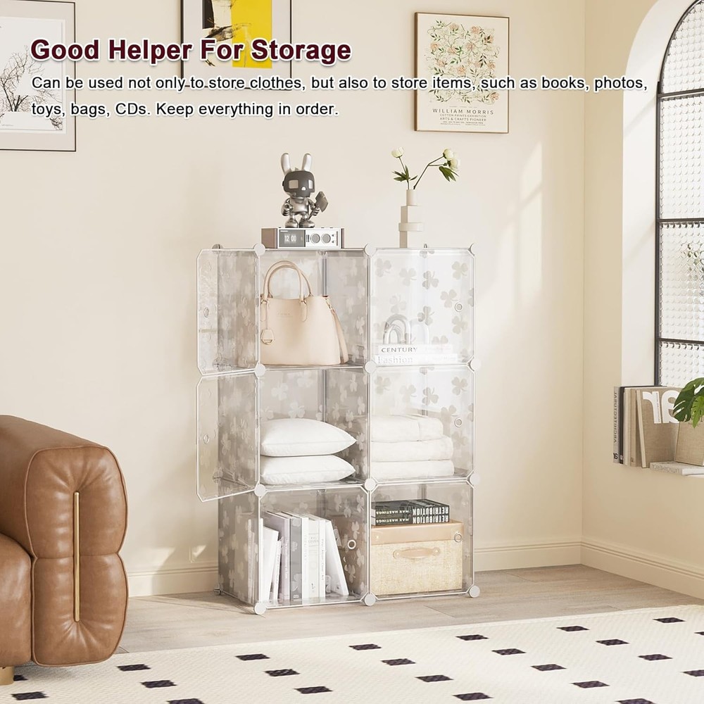 Cube Storage Organizer W/ Doors 6-Cube Shelves DIY Plastic Modular Bookshelf
