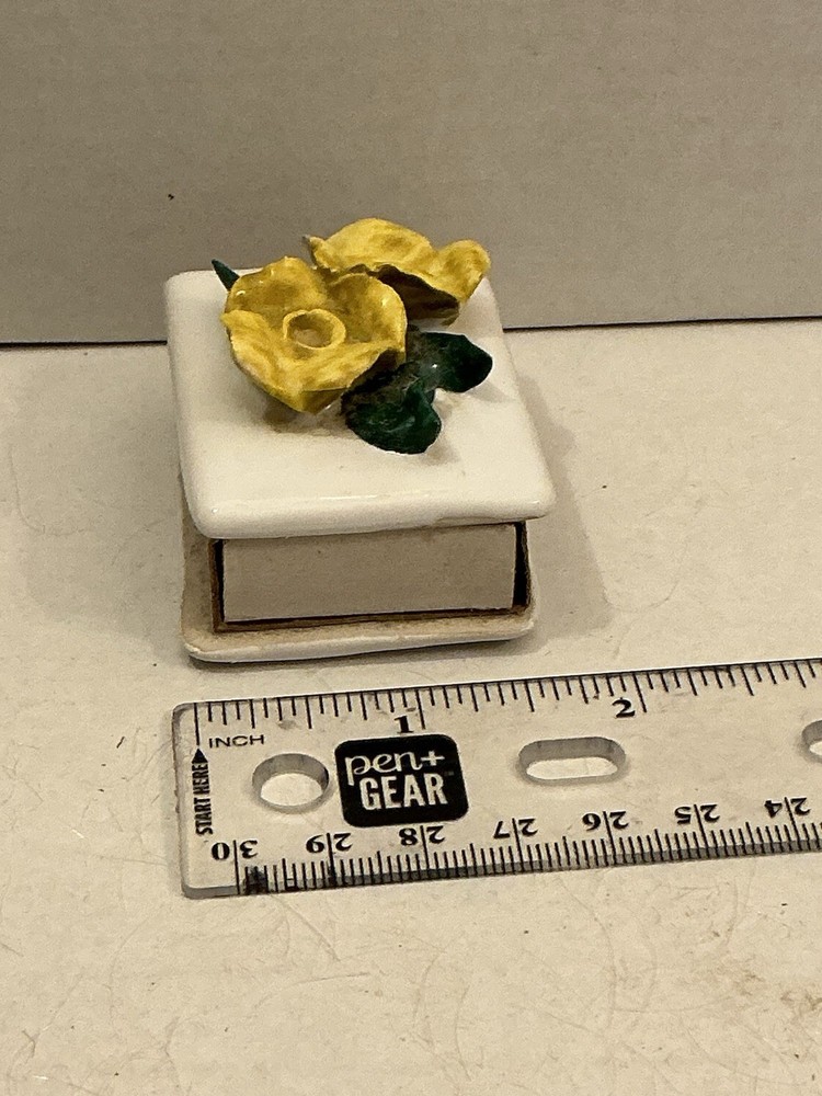 VINTAGE CERAMIC MATCHBOX WITH STRIKER Rose Pattern Brass